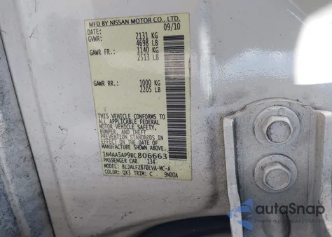 2011 Nissan Maxima 3.5 Sv z USA, uszkodzony, nr VIN 1N4AA5AP9BC806663